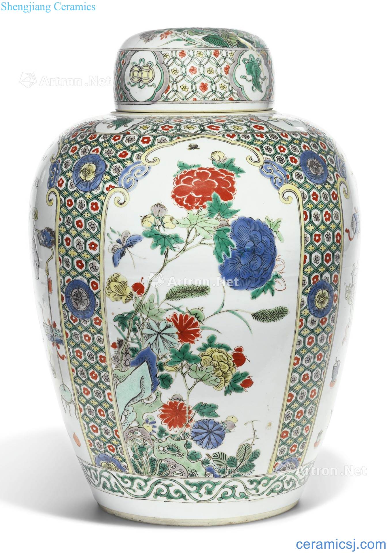 The qing emperor kangxi multicoloured medallion painting of flowers and antique tougue cans