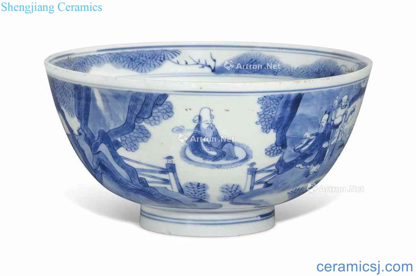 The qing emperor kangxi Blue and white figure bowl of the eight immortals