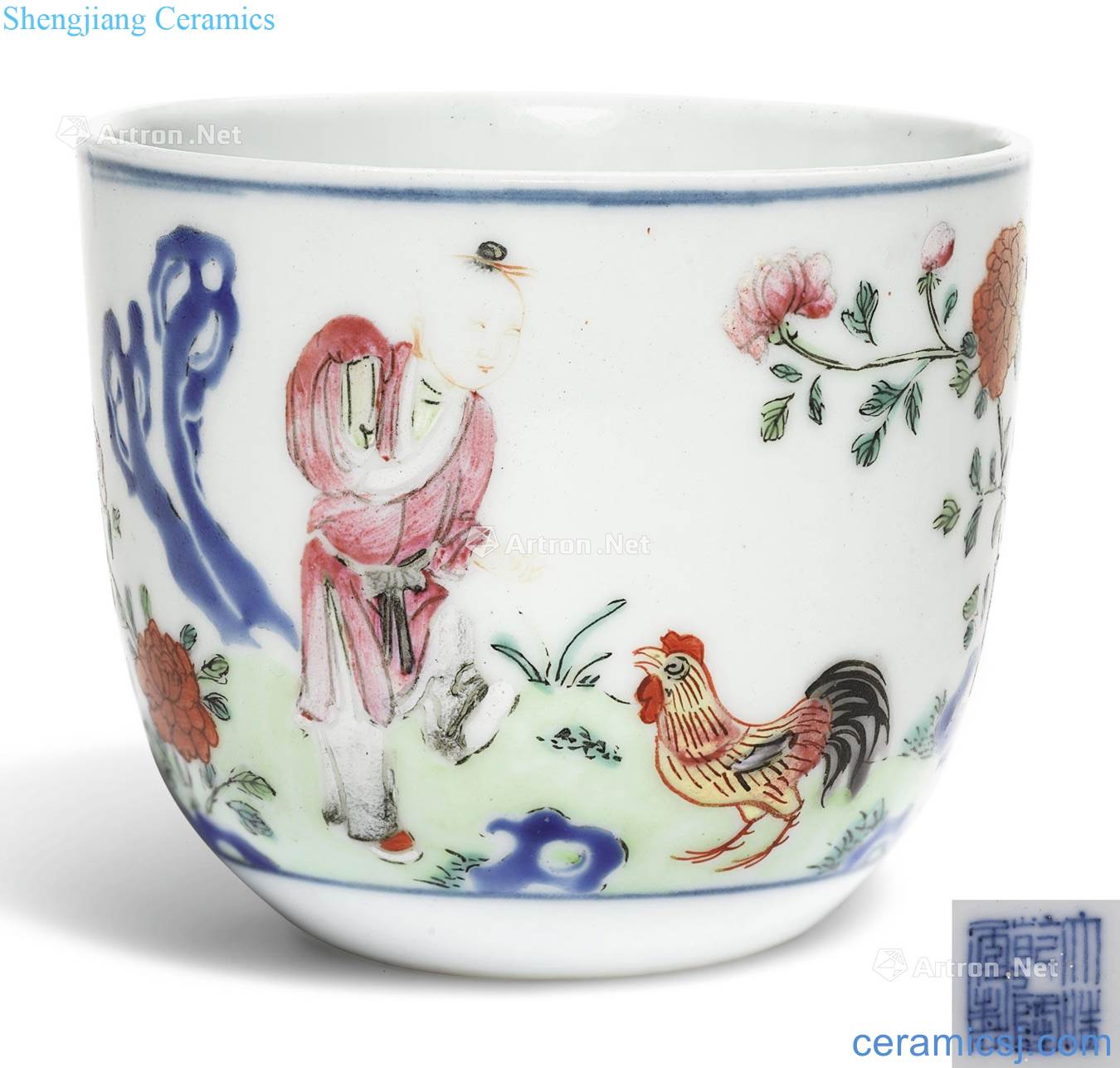 Qing qianlong BingShen years (1776) pastel acknowledged cylinder cup chicken