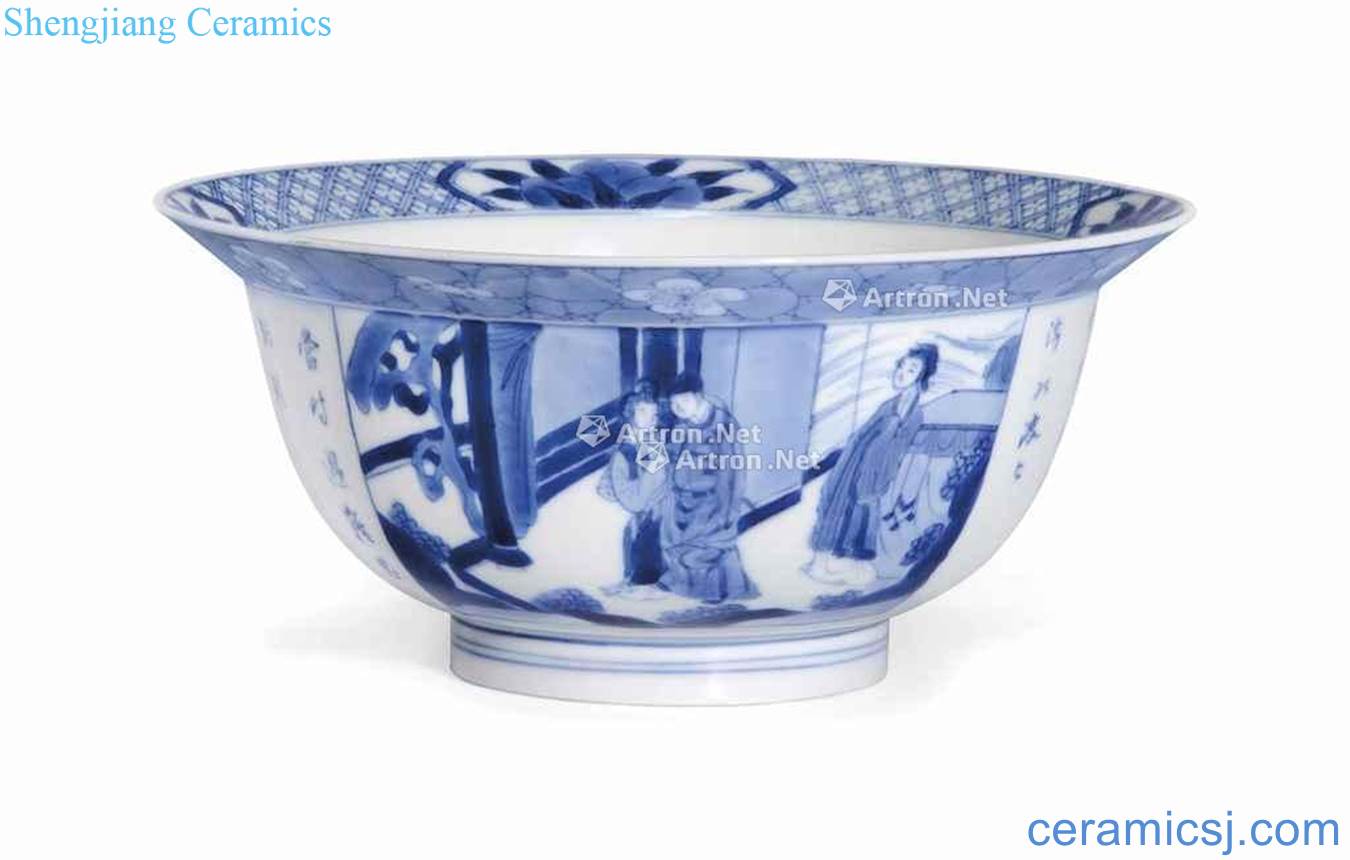The qing emperor kangxi Blue and white figure verse bowl west chamber