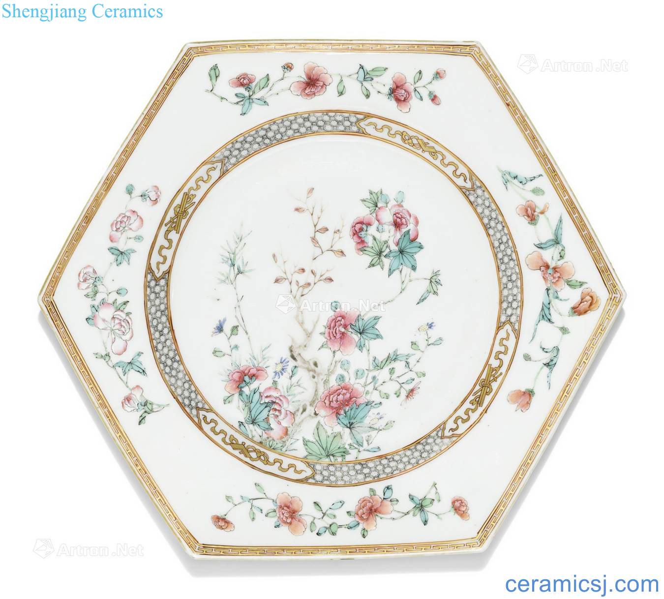 Qing yongzheng enamel paint flower grain six square plate