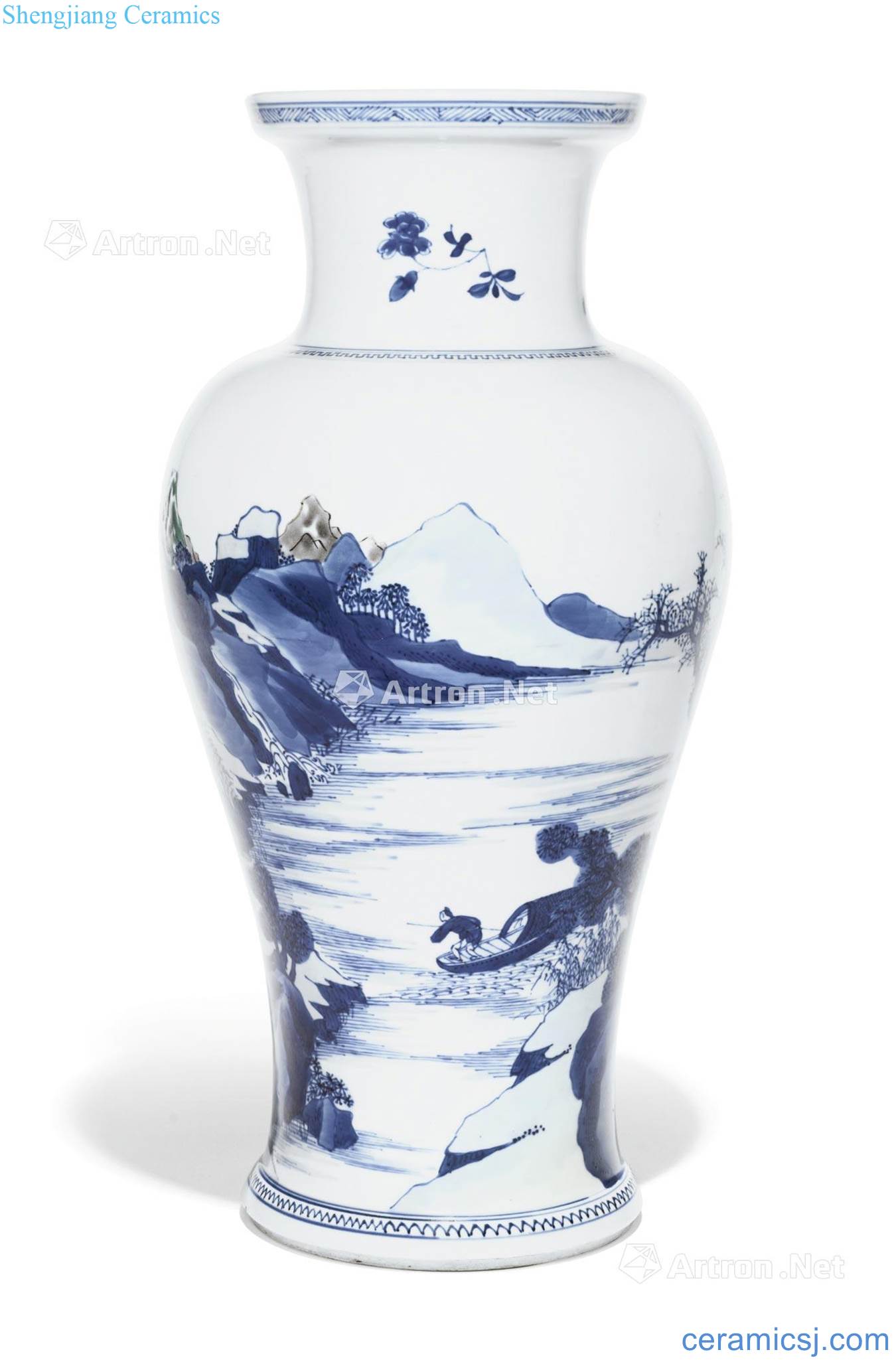 The qing emperor kangxi Blue and white color landscape grain bottle