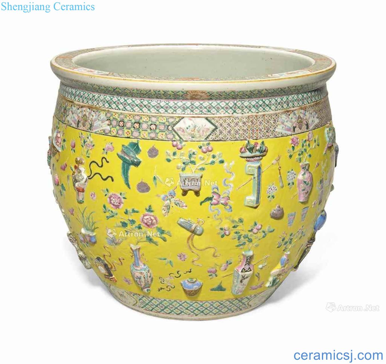 Qing dynasty in the 19th century to pastel yellow antique print cylinder