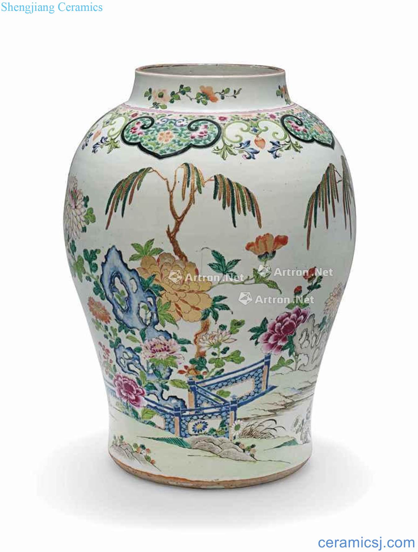 Qing yongzheng/qianlong enamel paint painting of flowers and grain big cans