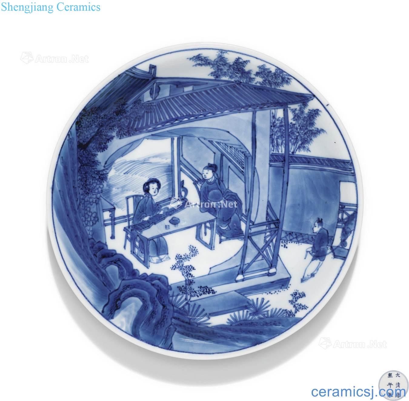 The qing emperor kangxi Blue and white figure 盌 landscape character