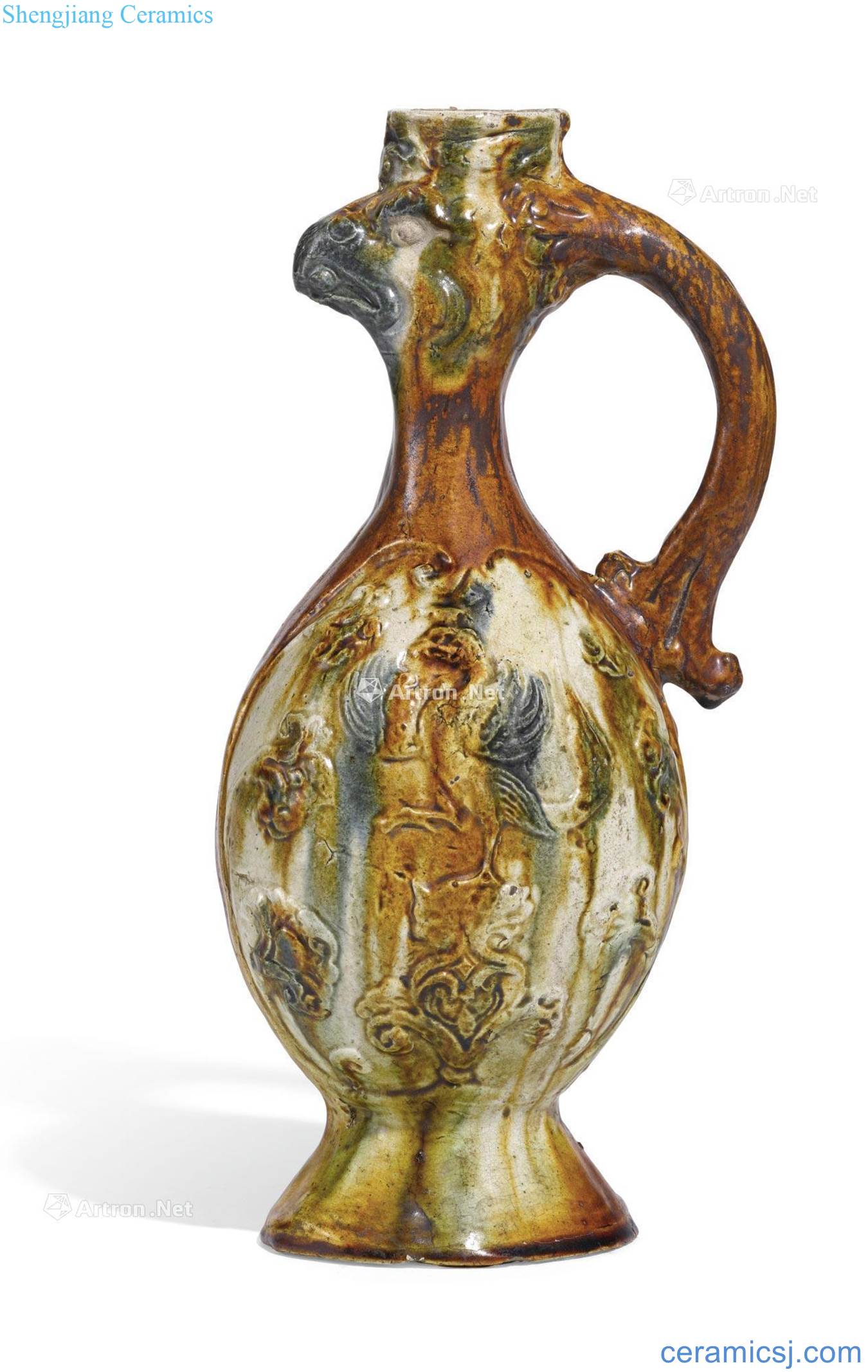 The tang dynasty Three painted pottery chicken first ewer