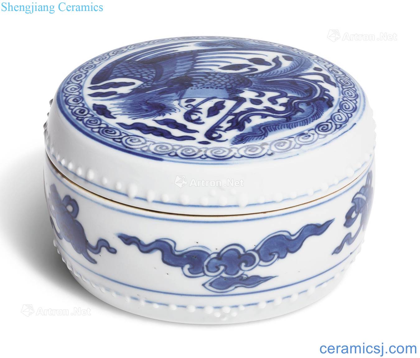 The qing emperor kangxi Blue and white grain drum cover box