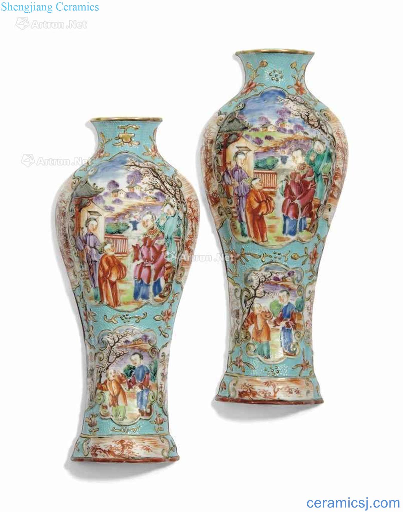 Stories of qing qianlong enamel paint medallion figure bottles (a)