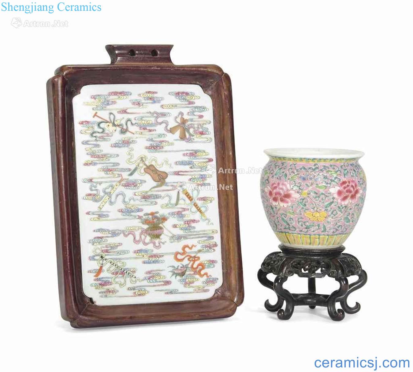 Clear the 18th and 19th centuries pastel bound peony grain canister and pastel sweet grain porcelain plate