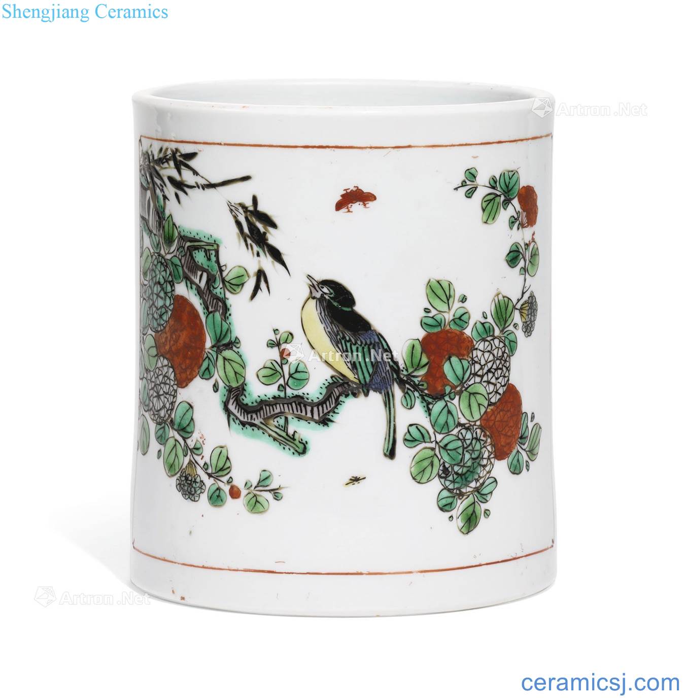 The qing emperor kangxi Colorful flowers and birds figure pen container