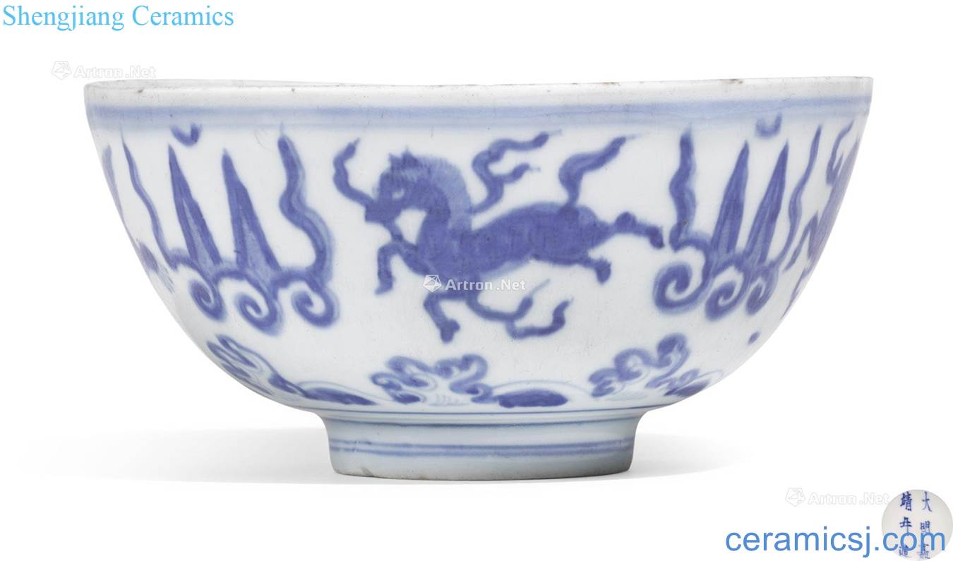 Ming jiajing Blue and white tie up lotus flower tray and blue benevolent 盌 lines
