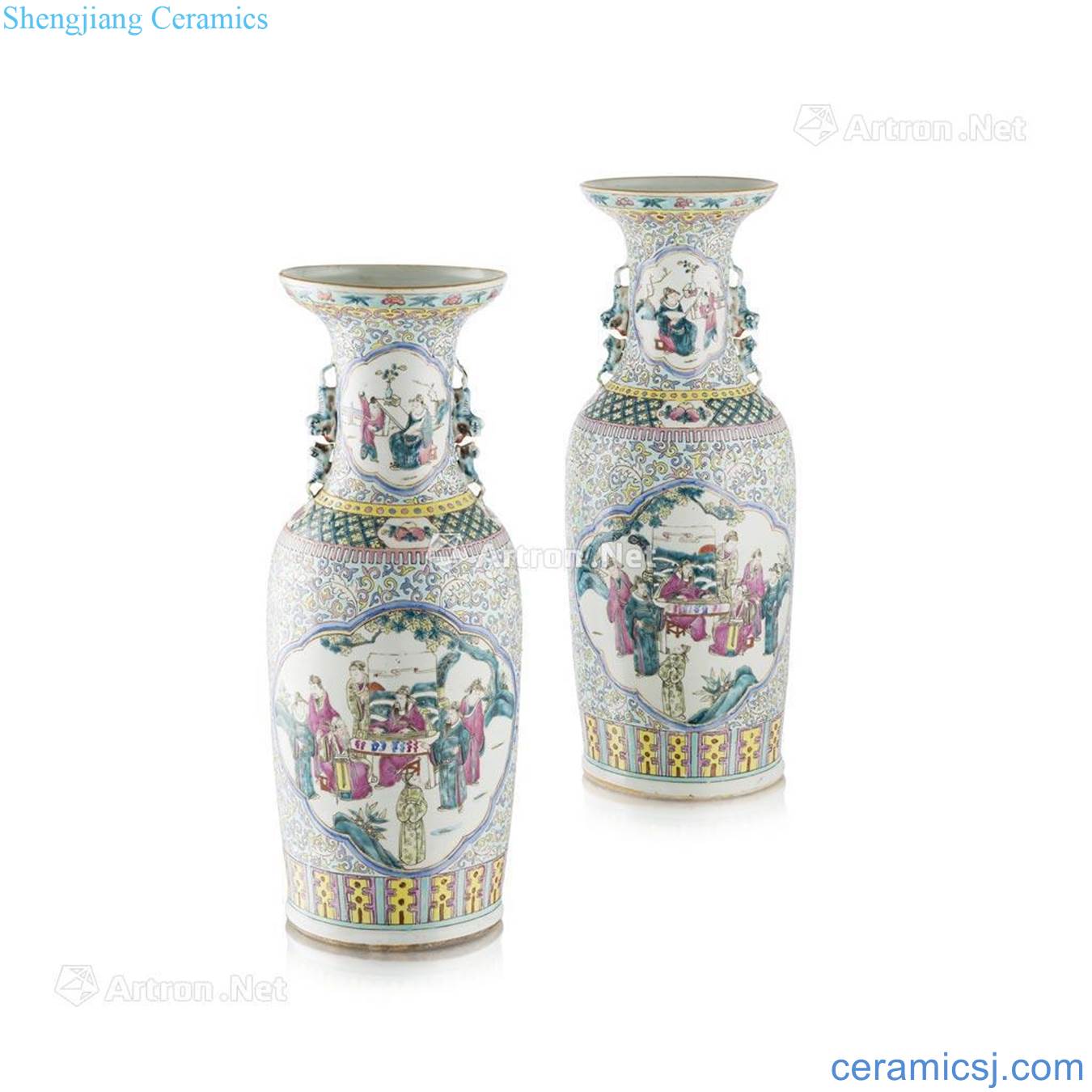 Newest the QING DYNASTY, the 19 th CENTURY LARGE PAIR OF CANTON FAMILLE ROSE VASES