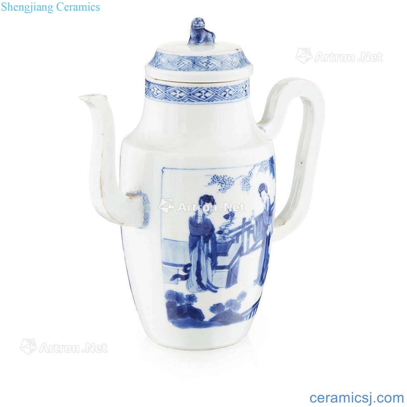 KANGXI PERIOD BLUE AND WHITE EWER AND COVER