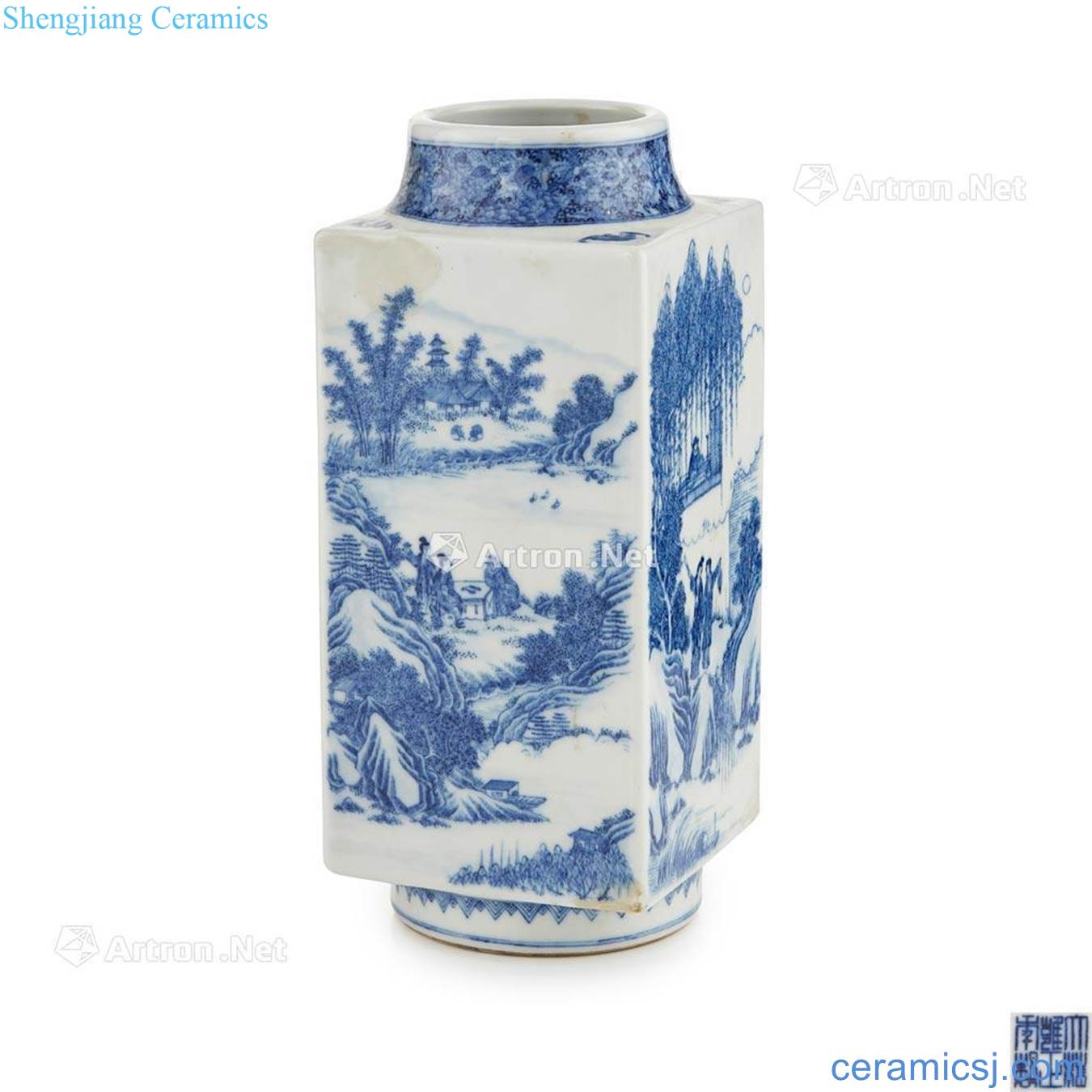YONGZHENG MARK BUT LATER BLUE AND WHITE "THE STORY OF THE WESTERN WING" CONG VASE