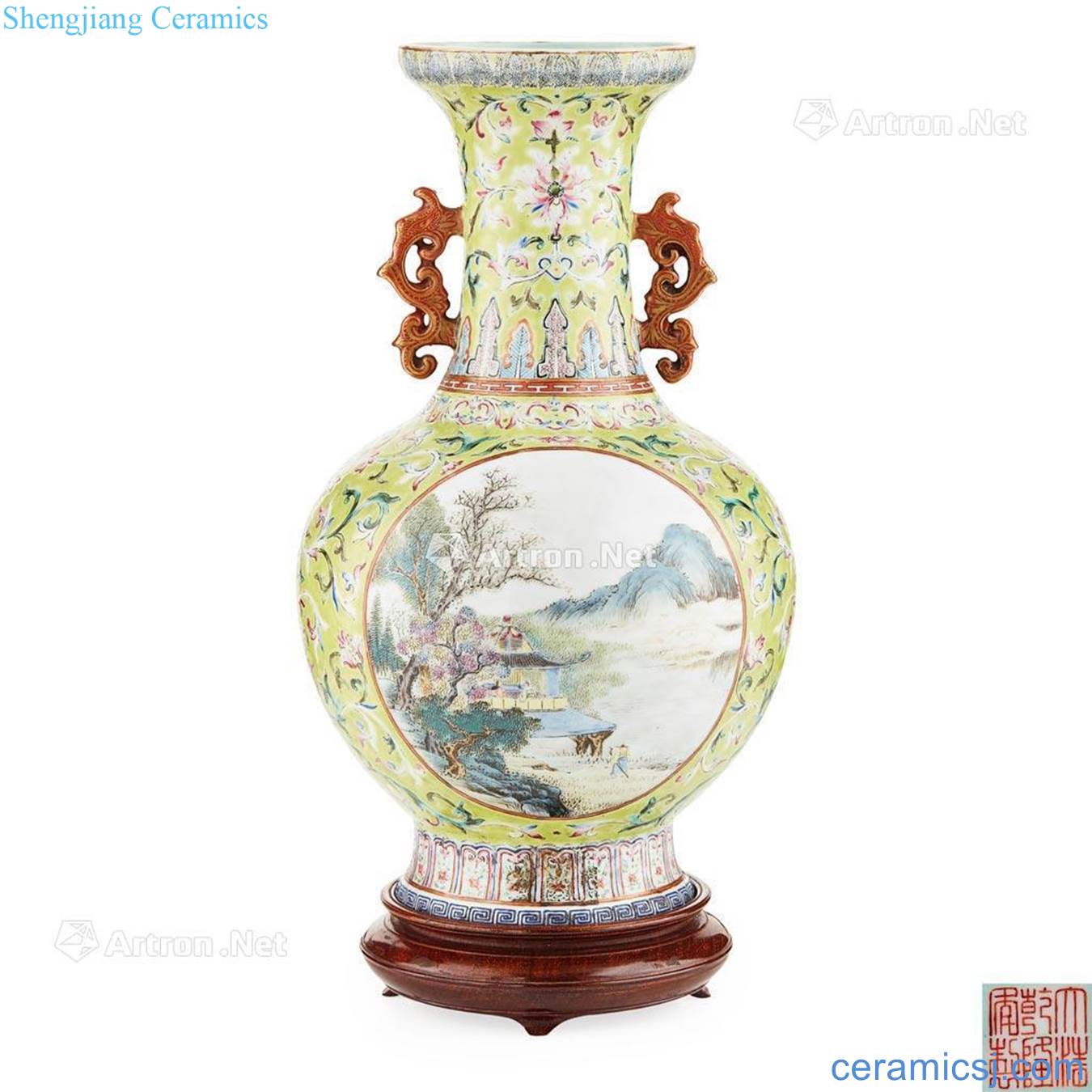 QIANLONG SEAL MARK, BUT 19 th CENTURY FAMILLE ROSE, the LIME - GREEN GROUND VASE