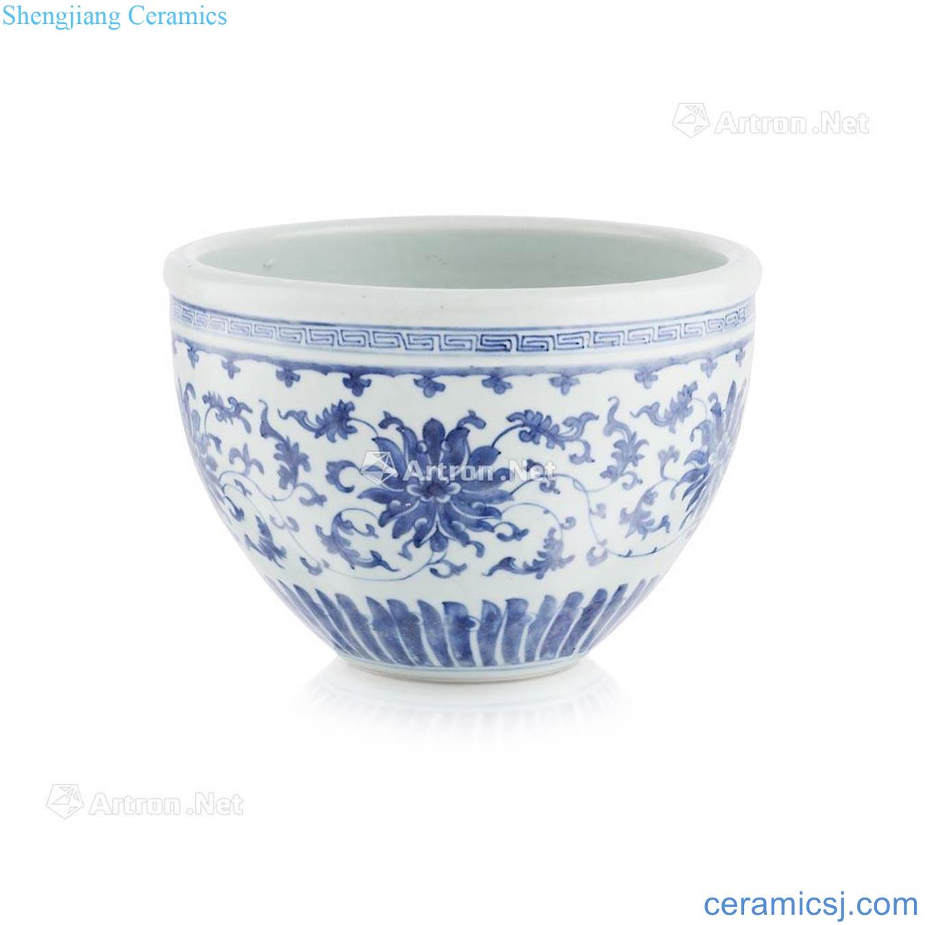 The QING DYNASTY, 18 th CENTURY BLUE AND WHITE 'LOTUS' JARDINIERE