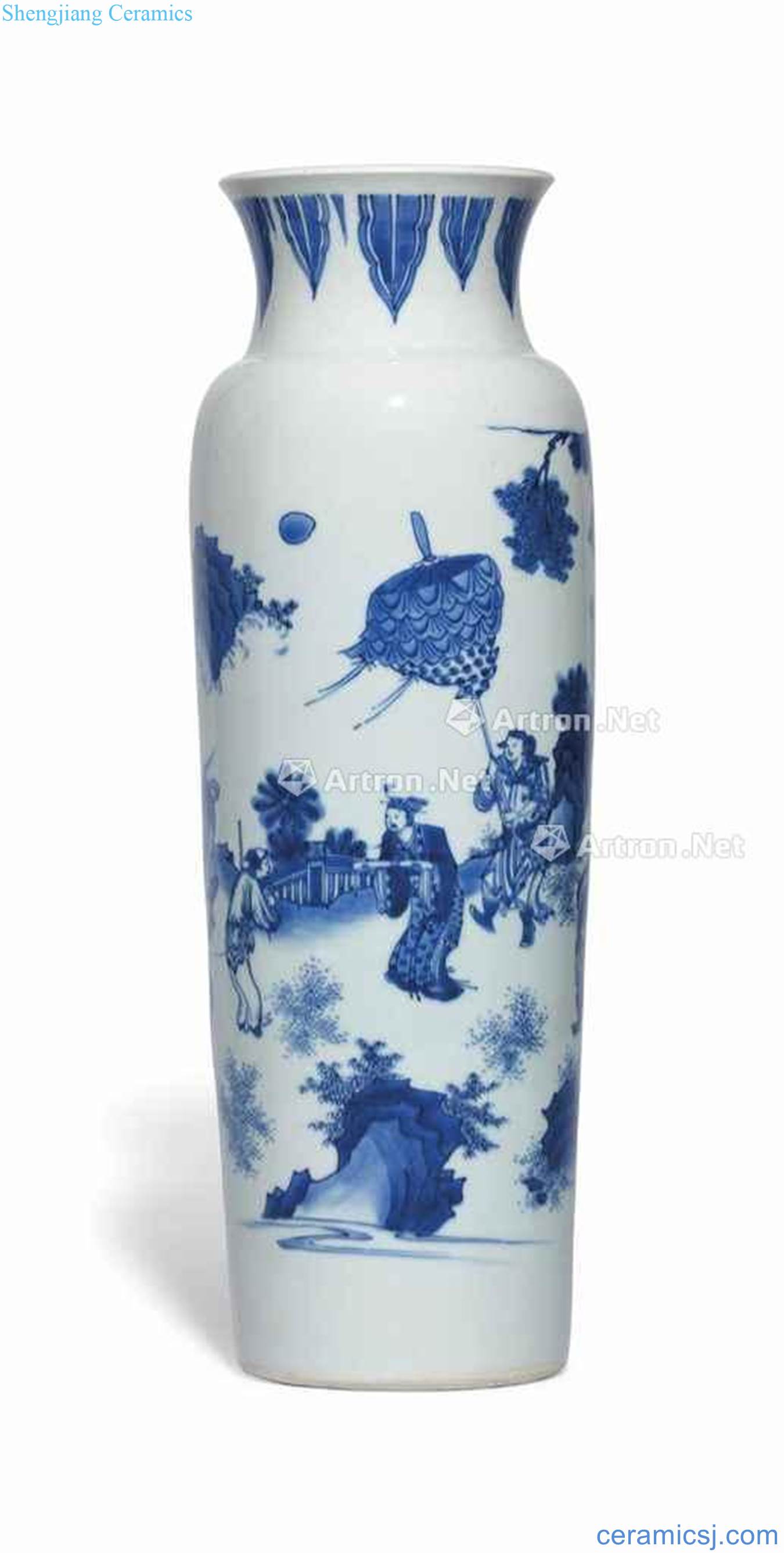 In the 17th century A BLUE AND WHITE SLEEVE VASE