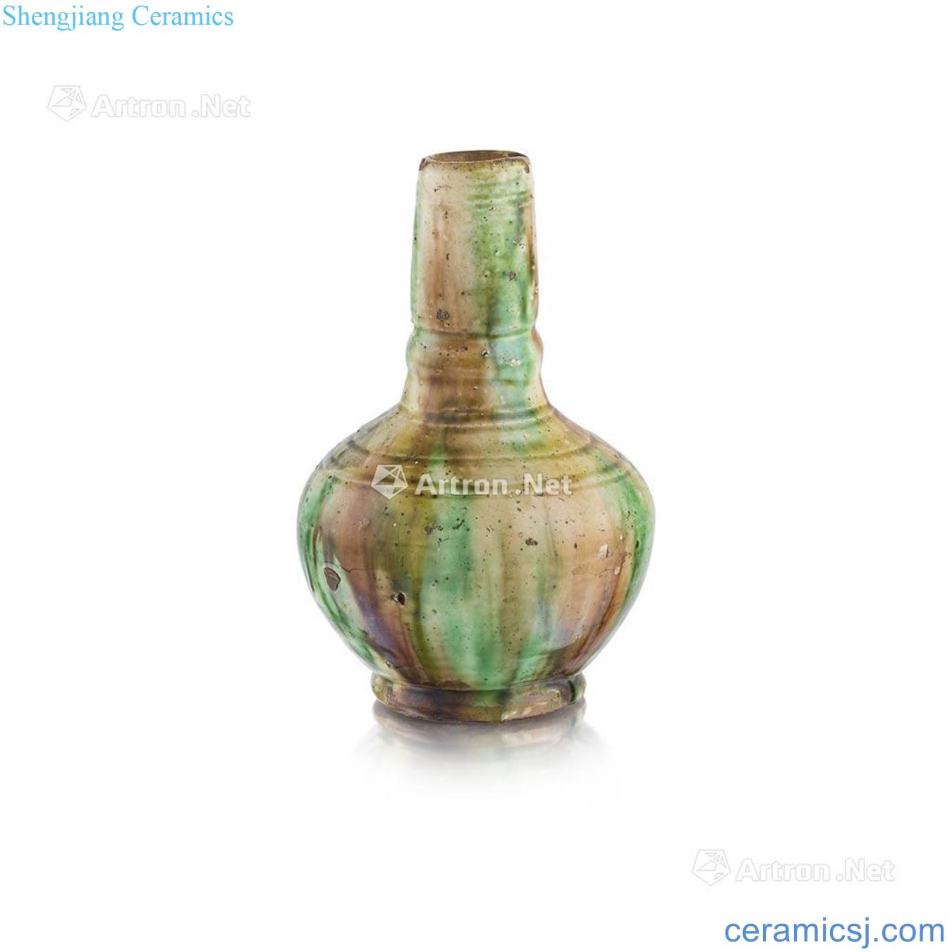 The EARLY MING DYNASTY SMALL SANCAI GLAZED - BOTTLE VASE