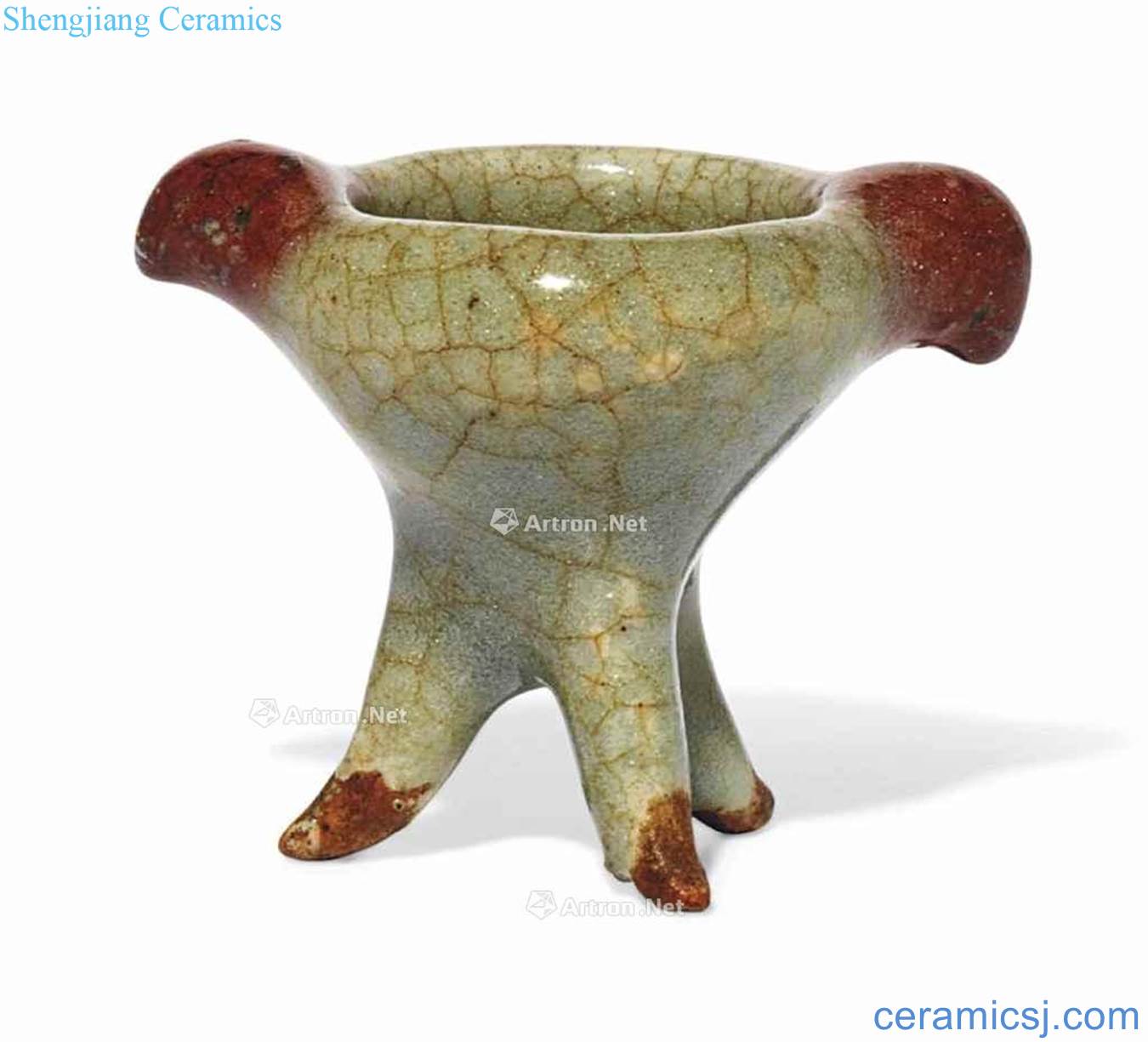 From 1368 to 1644 the AN lead MINIATURE CELADON AND UNDERGLAZE RED LONGQUAN TRIPOD CENSER