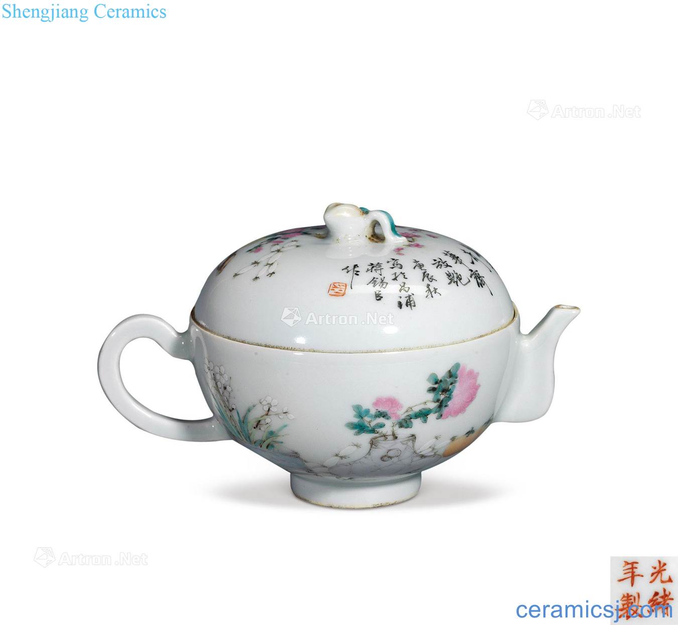 Guangxu shallow purple color flower poetry teapot