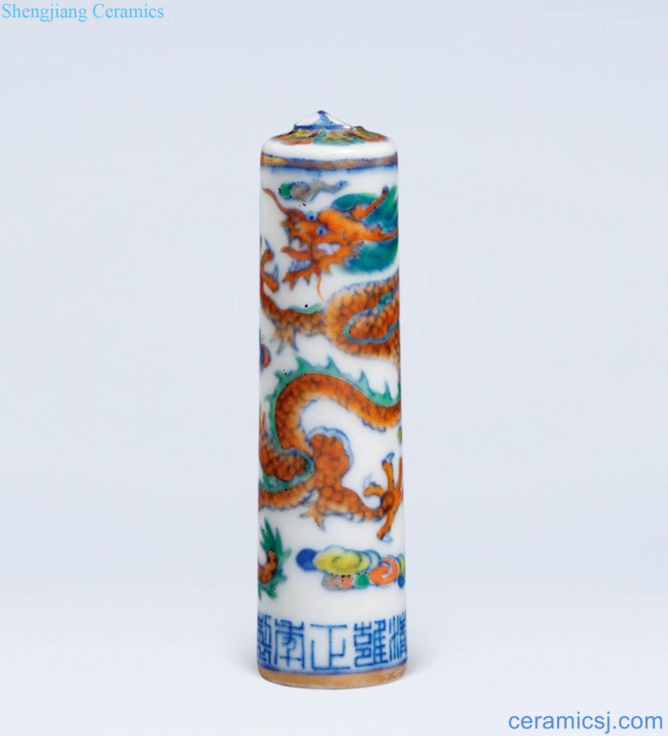 Qing yongzheng Blue and white five dragon grain arrow tube