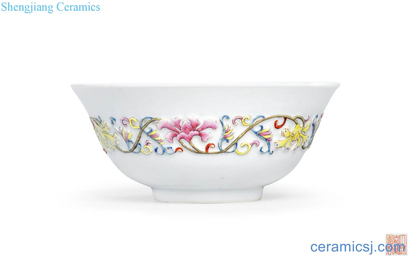 Qing jiaqing pastel stamps branch flowers green-splashed bowls