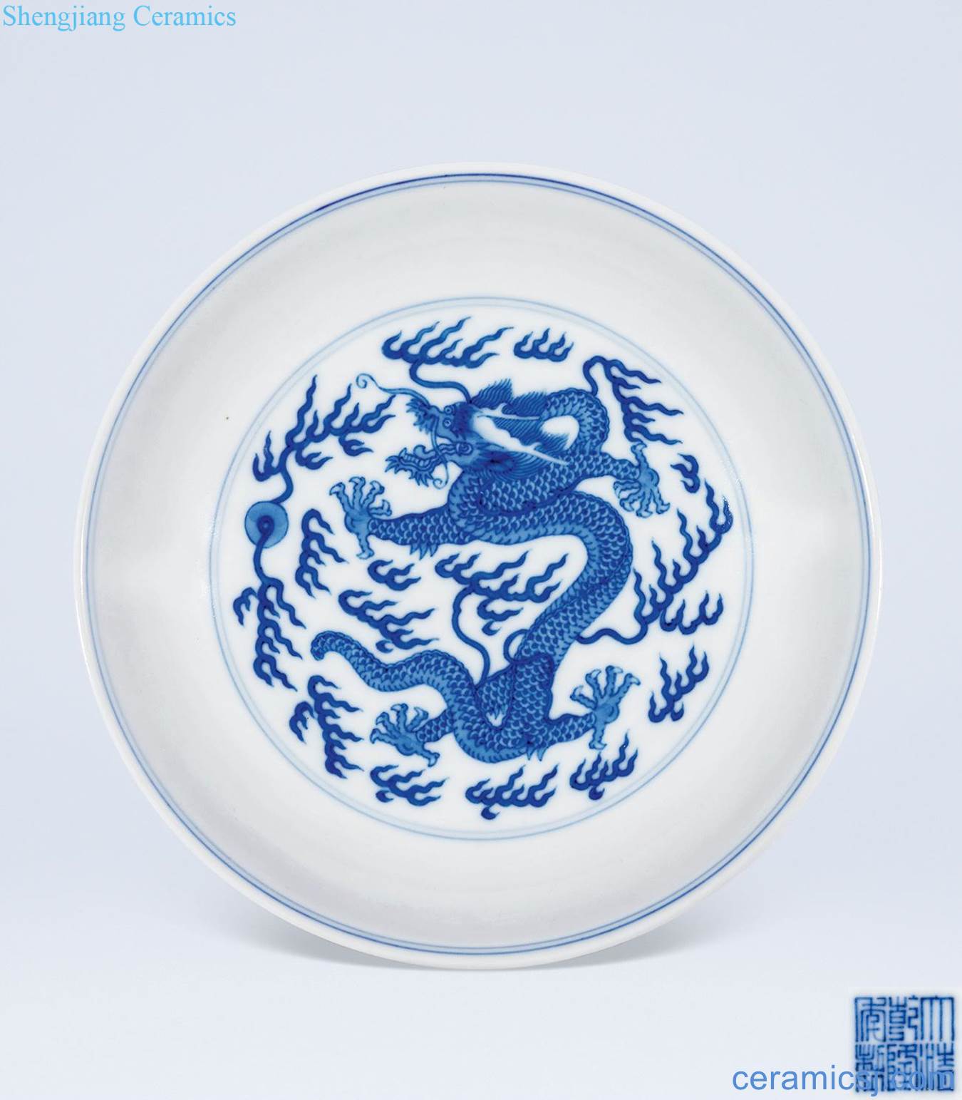 Qing qianlong Blue and white Long Wenpan