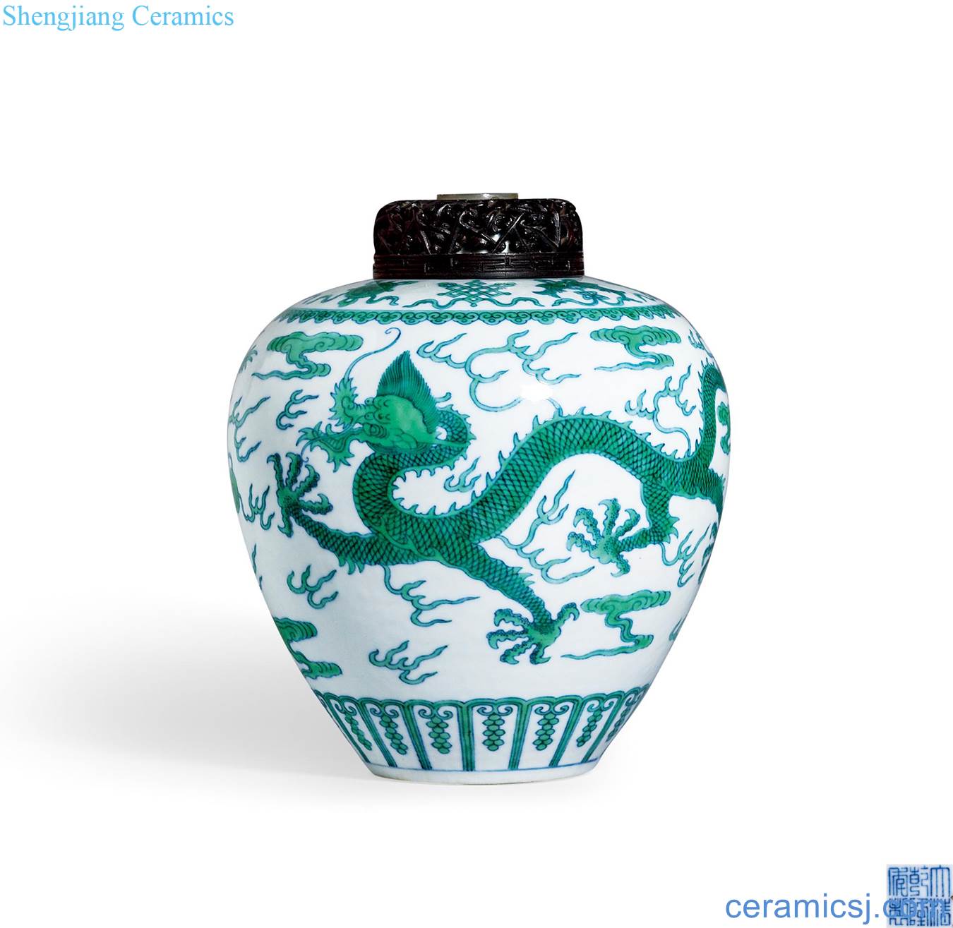 Qing qianlong bucket color green dragon tank