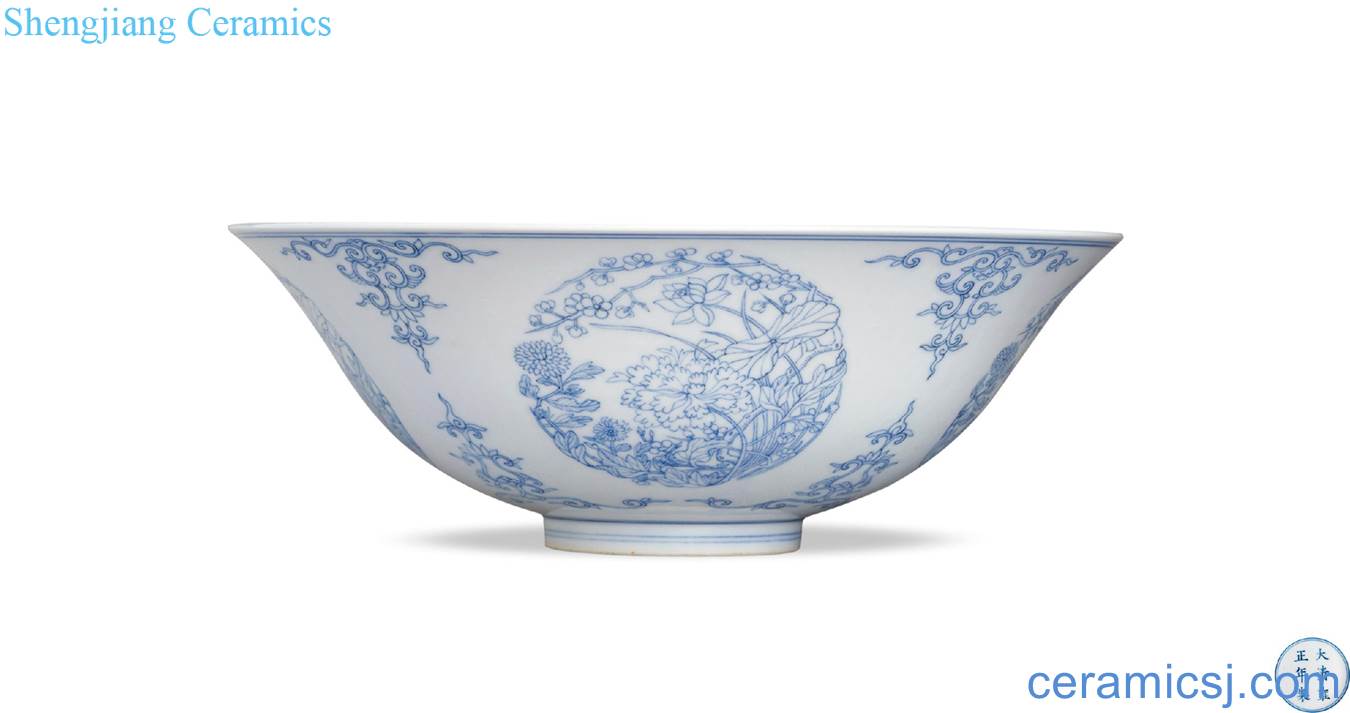 Blue and white light tracing the qing yongzheng four seasons pattern bowl