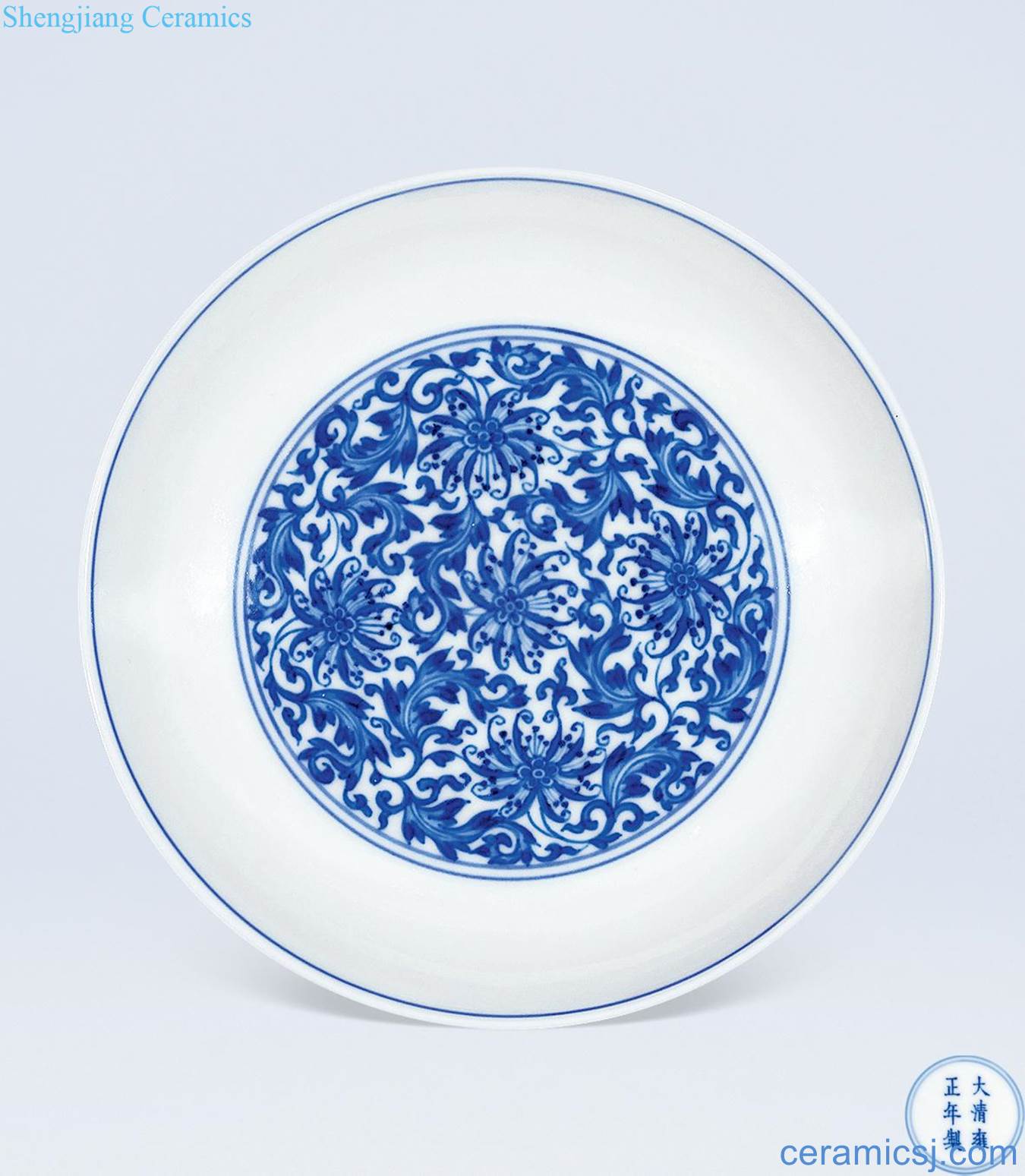 Qing yongzheng Blue and white flower tray