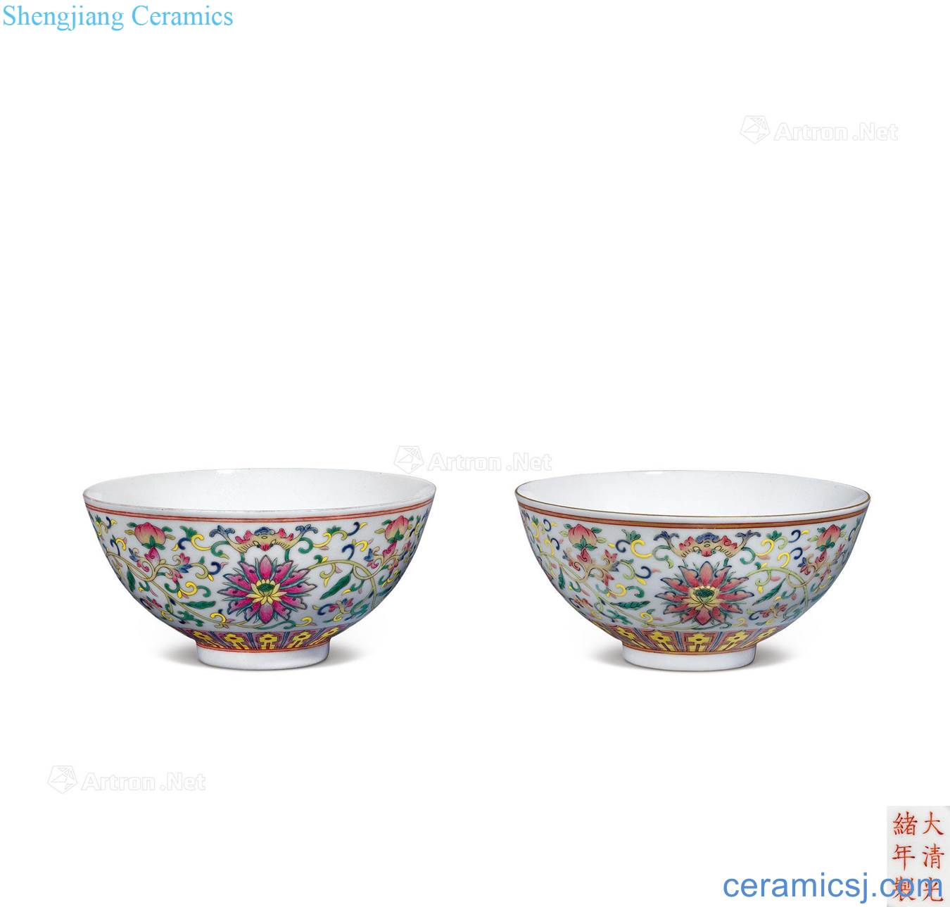 Guangxu pastel bound branch lotus green-splashed bowls (a)