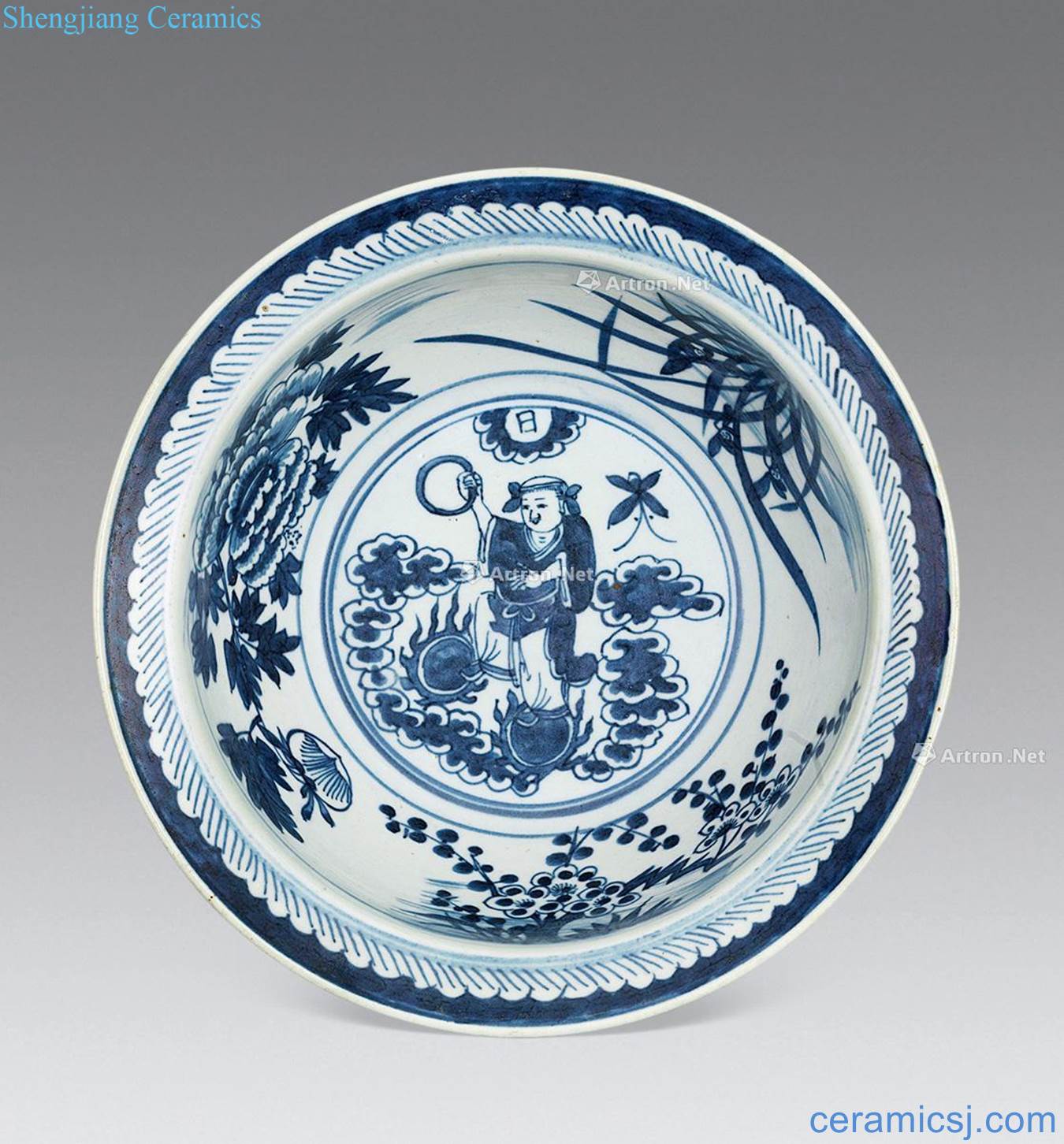 Mid qing Which Cha bowl of blue and white flowers