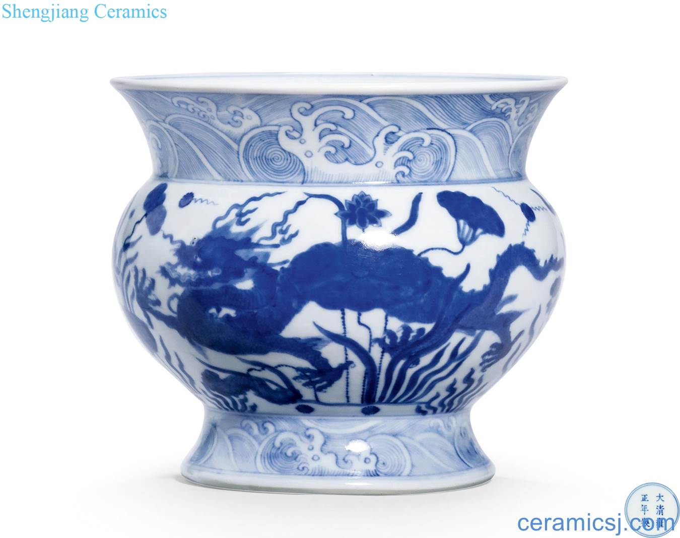 Qing yongzheng Blue sea dragon grain slag bucket