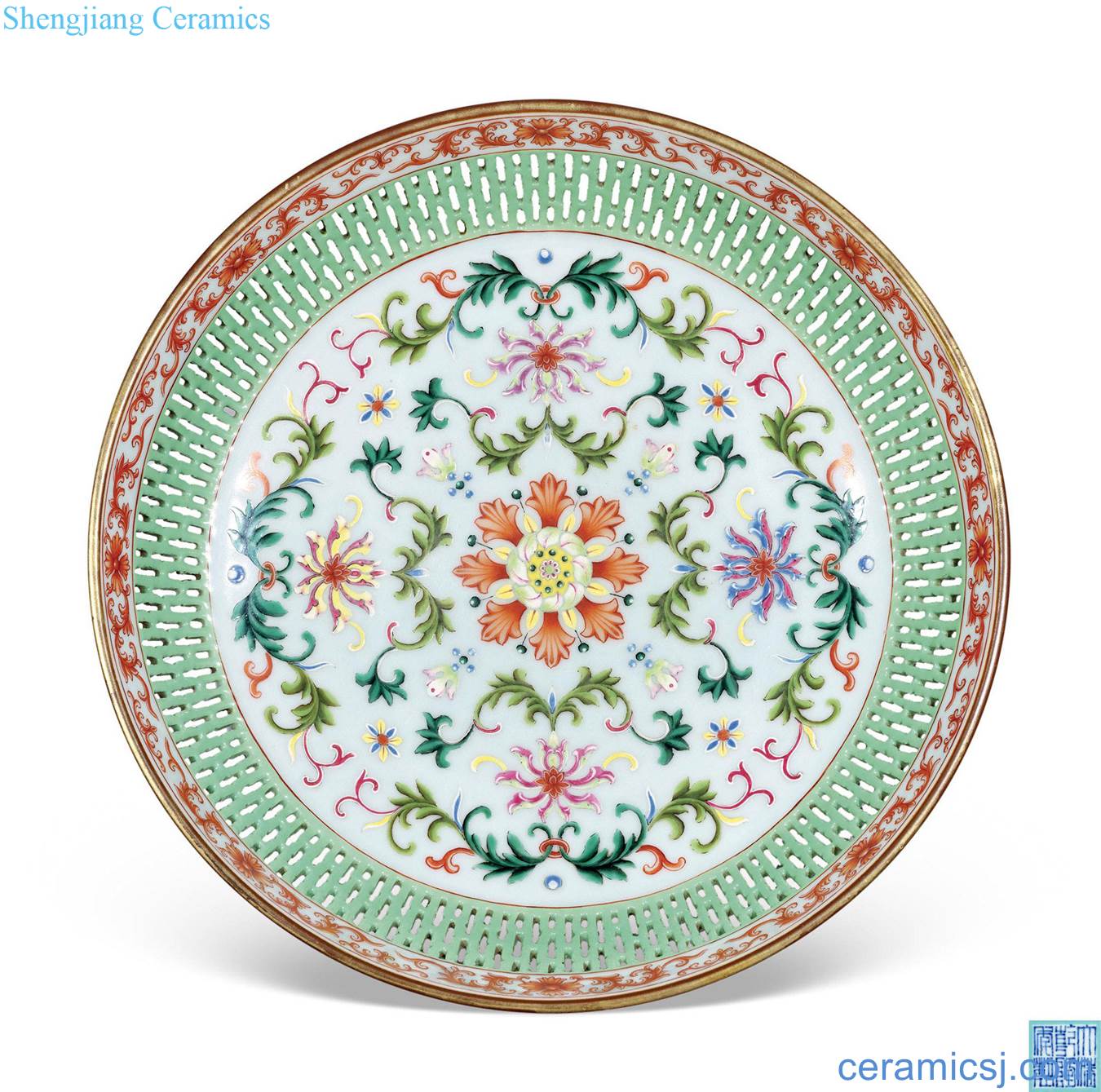 Qing qianlong the hollow out flower tray