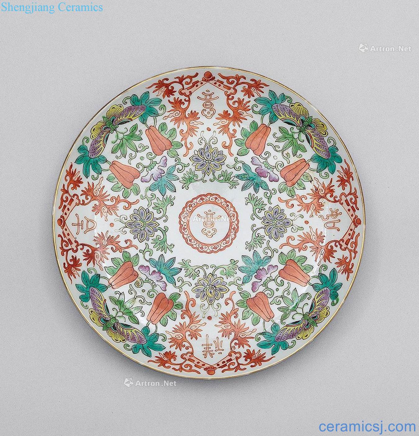 Qing 19th century pastel jixiangruyi butterfly plate