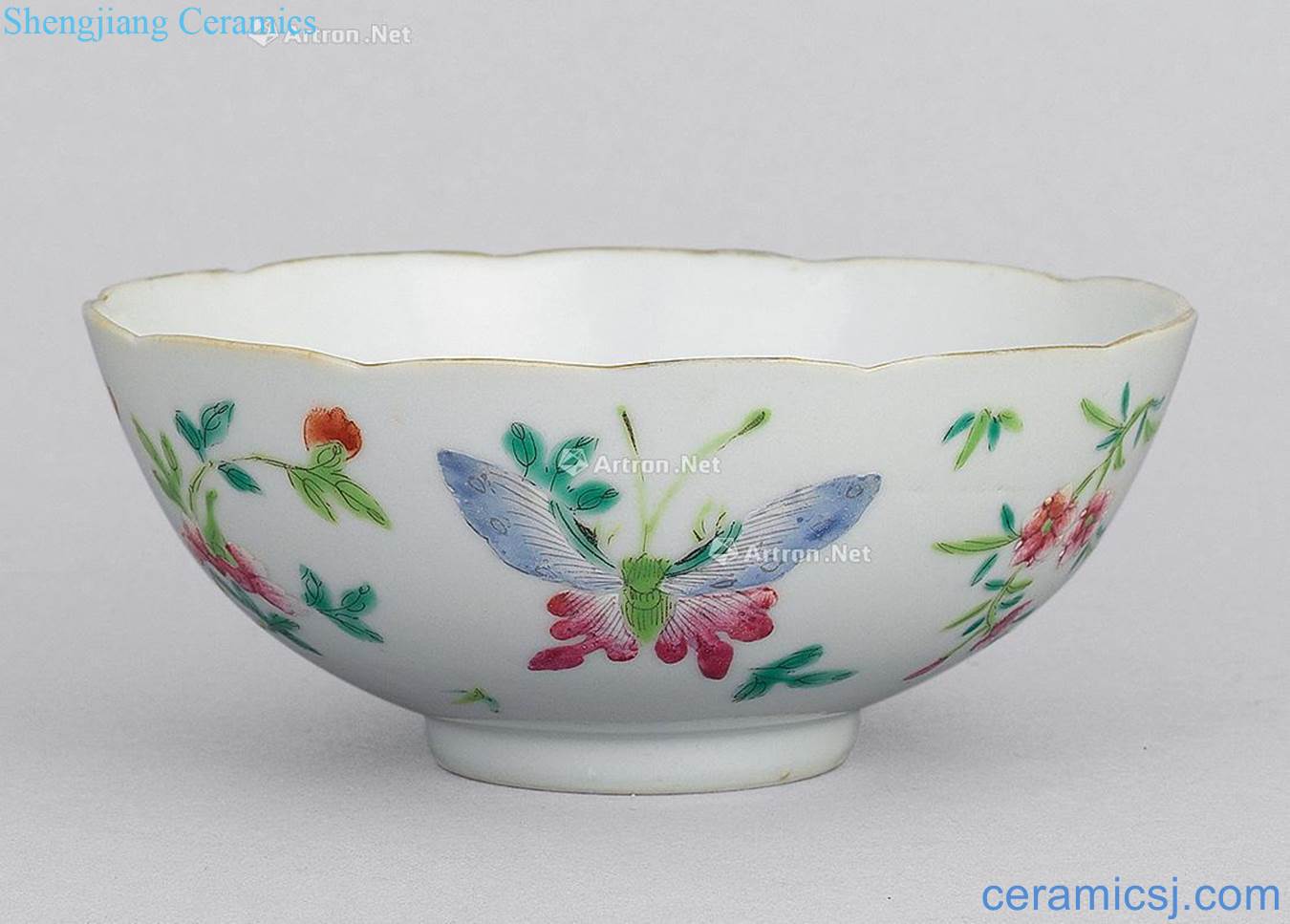 Qing 19th century pastel flowers butterfly bowl