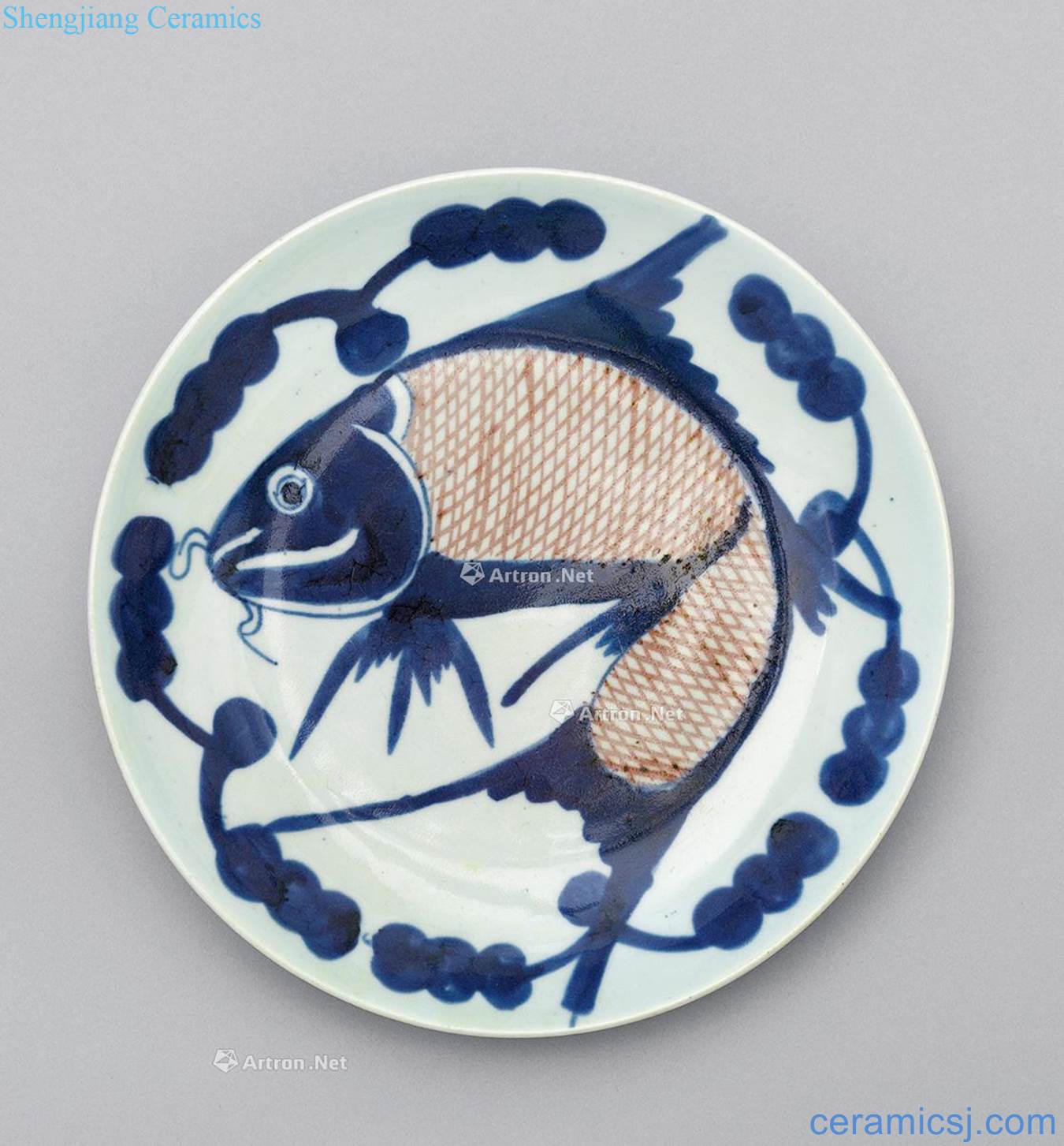 Mid qing Blue and white youligong red fish dish