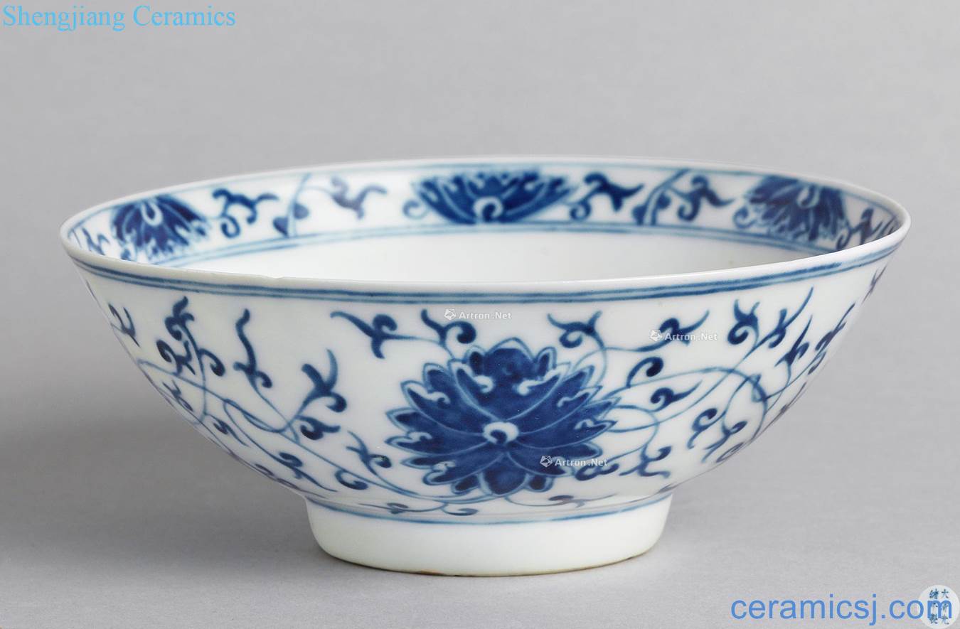 Qing guangxu Royal blue and white lotus flower green-splashed bowls