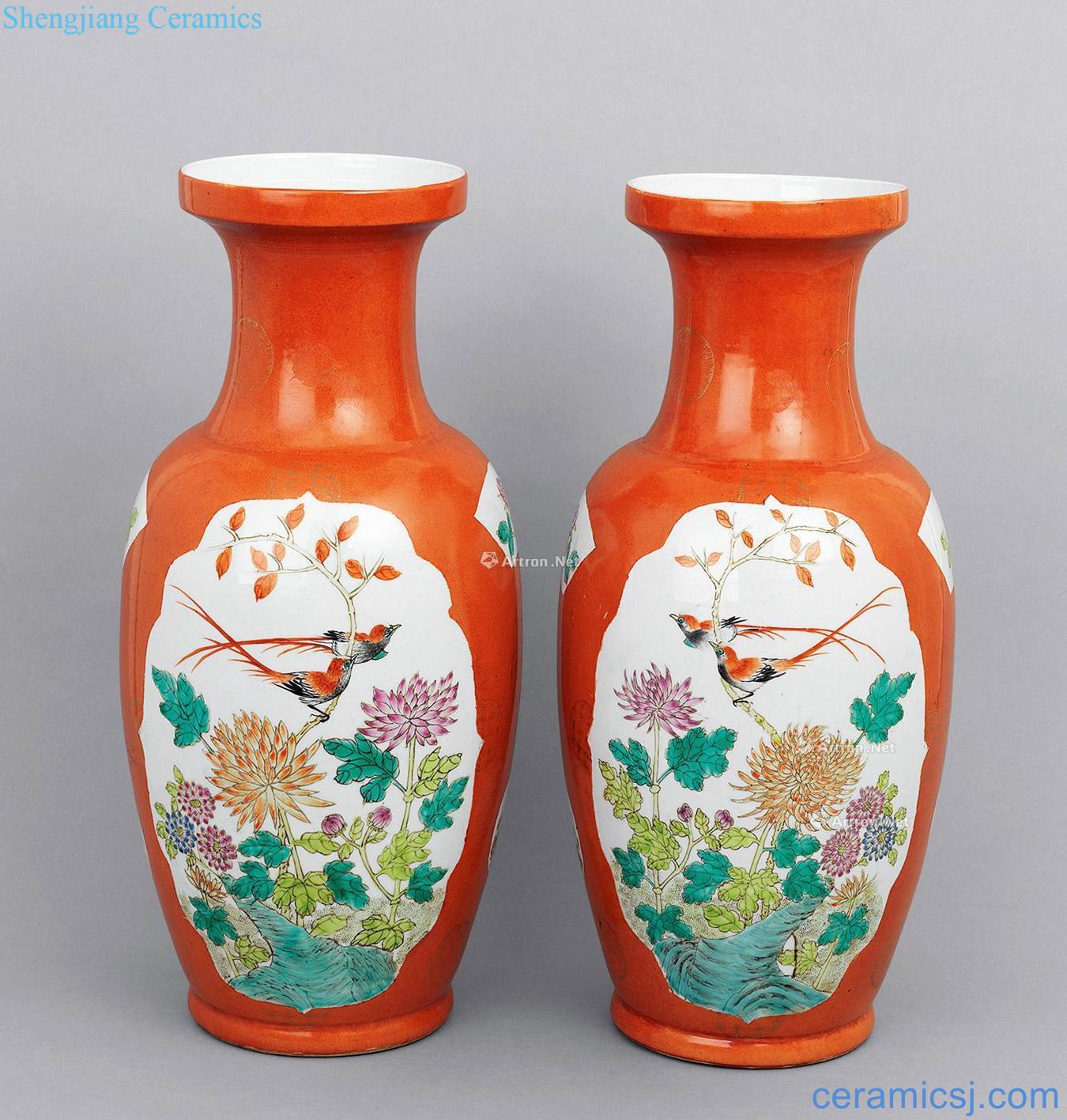 The late qing and early republic Coral red medallion famille rose floral design (a)