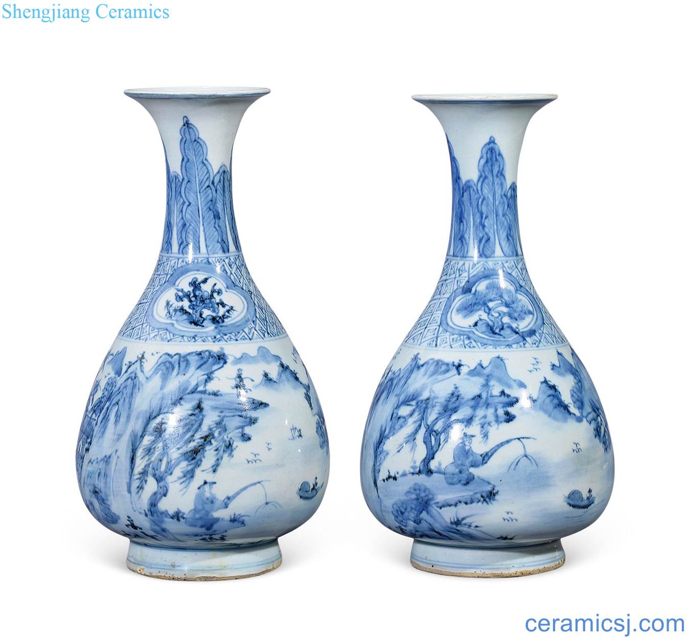 qing Blue and white landscape character okho spring (a)