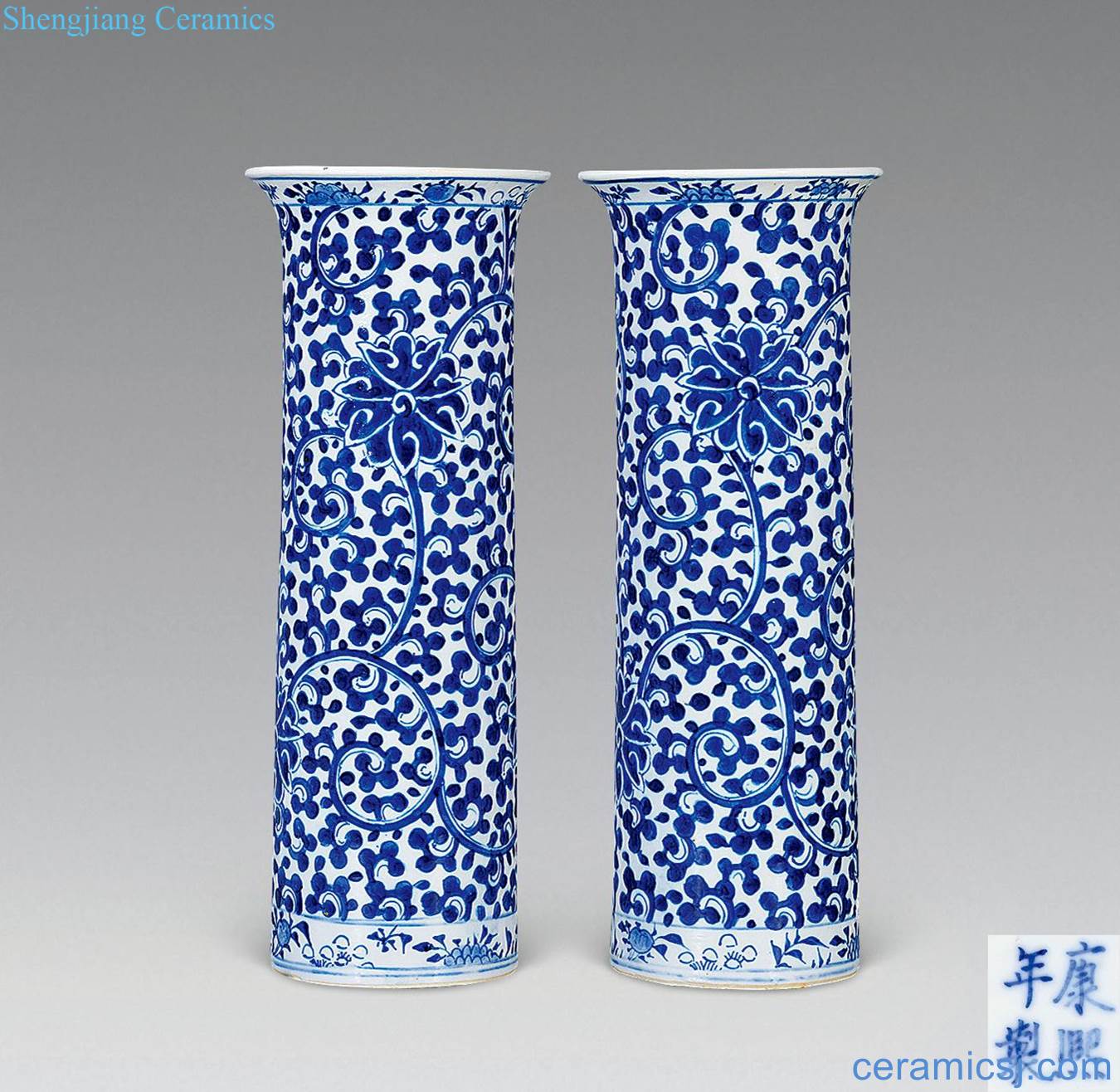 Qing guangxu Blue and white tie up branch lotus flower vase with (a)