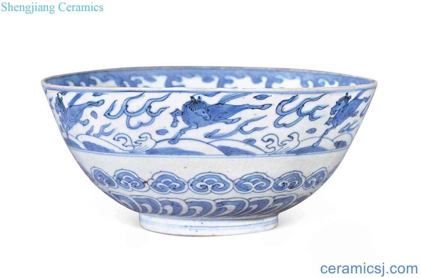 Ming wanli Blue and white hippocampus green-splashed bowls