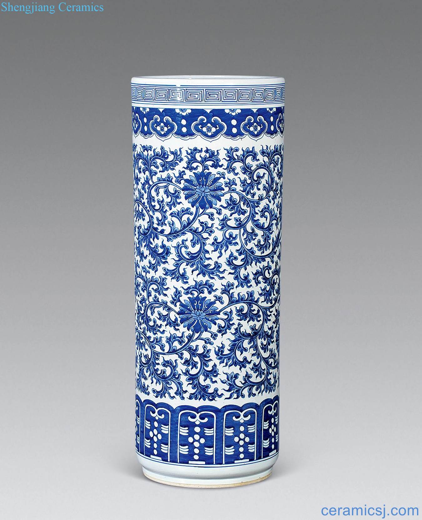 Qing guangxu Blue and white lotus flower quiver