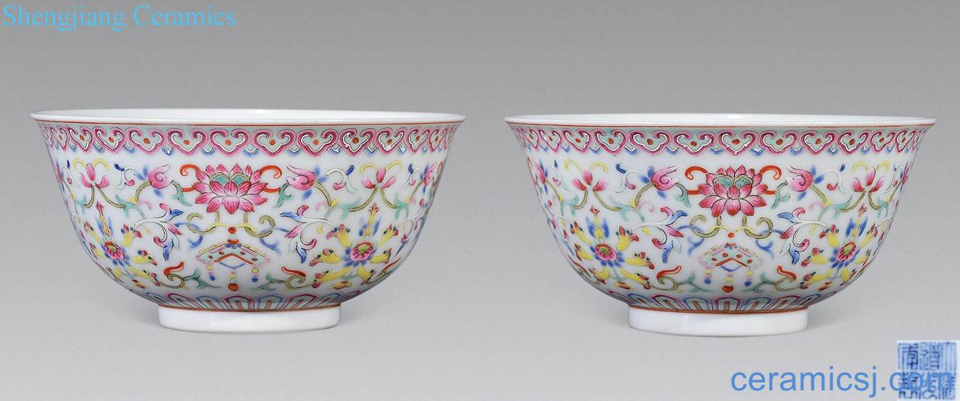 Qing daoguang Water pastel bound branch lotus bowl (a)