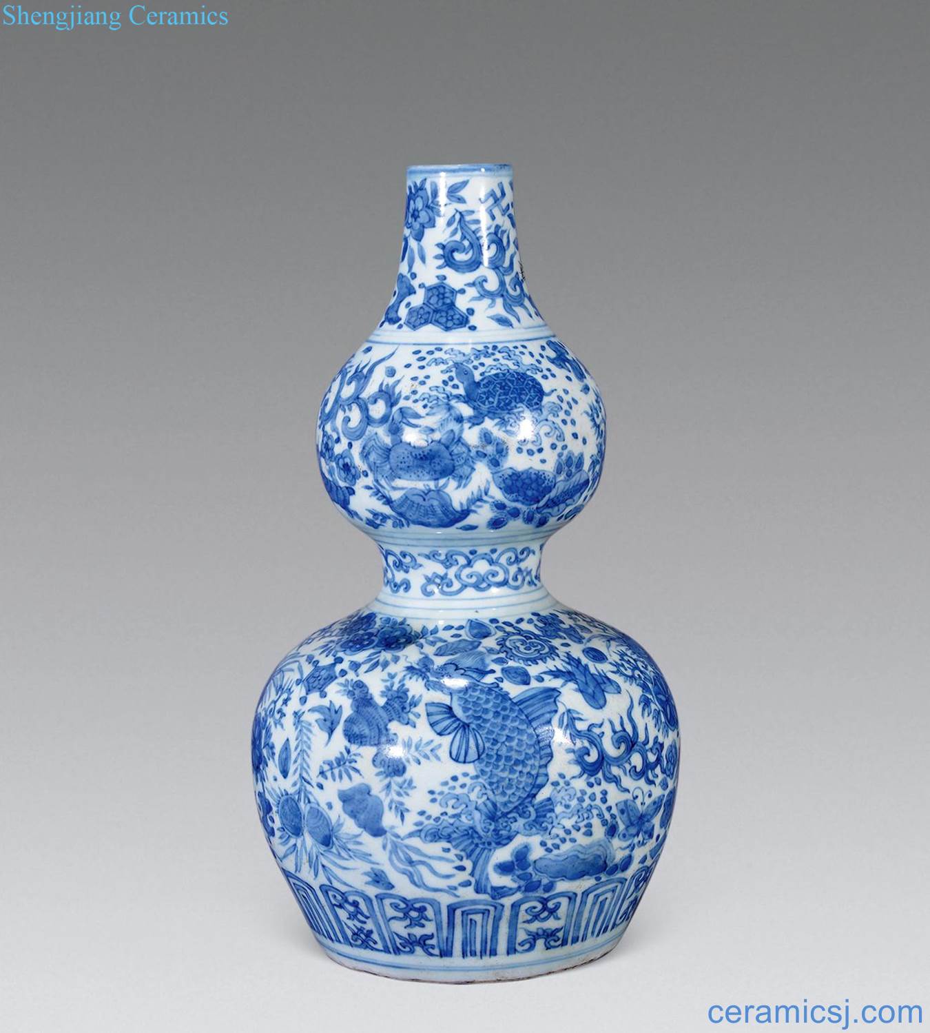 Ming wanli Blue and white benevolent gourd bottle