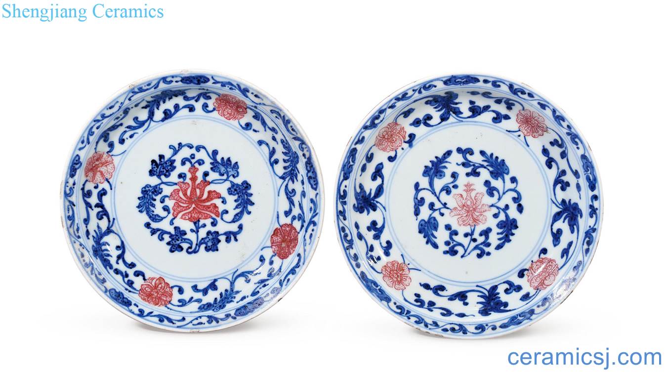 Qing qianlong Blue lotus youligong tangled branches plate (a)