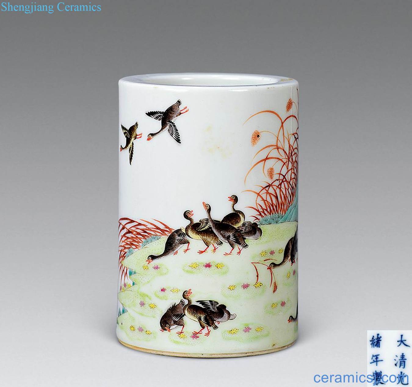 Pastel reign of qing emperor guangxu LuYanWen brush pot