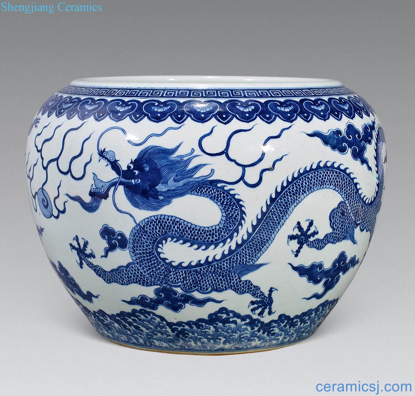 Mid qing Blue sea dragon cylinder