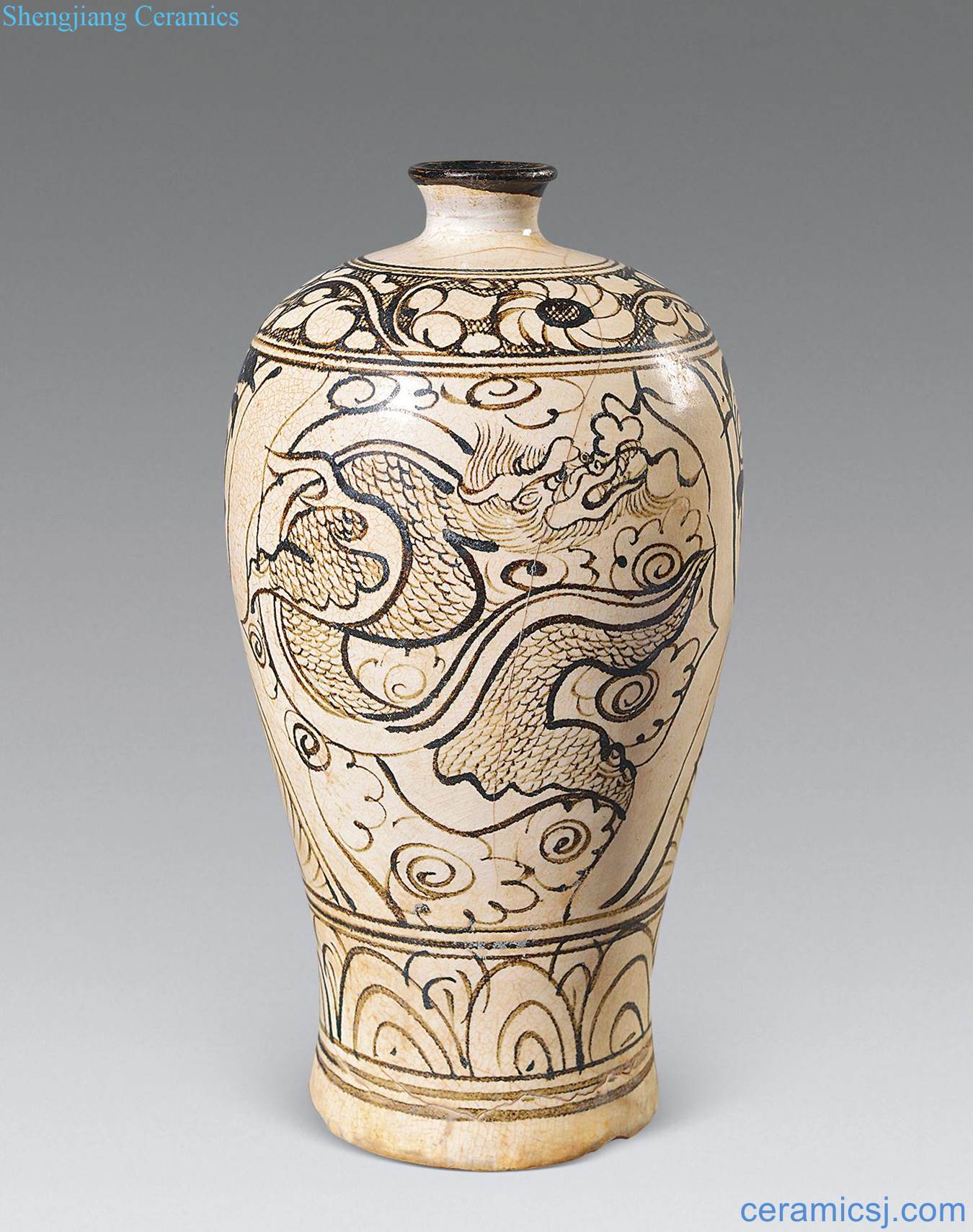Ming Magnetic state kiln dragon plum bottle