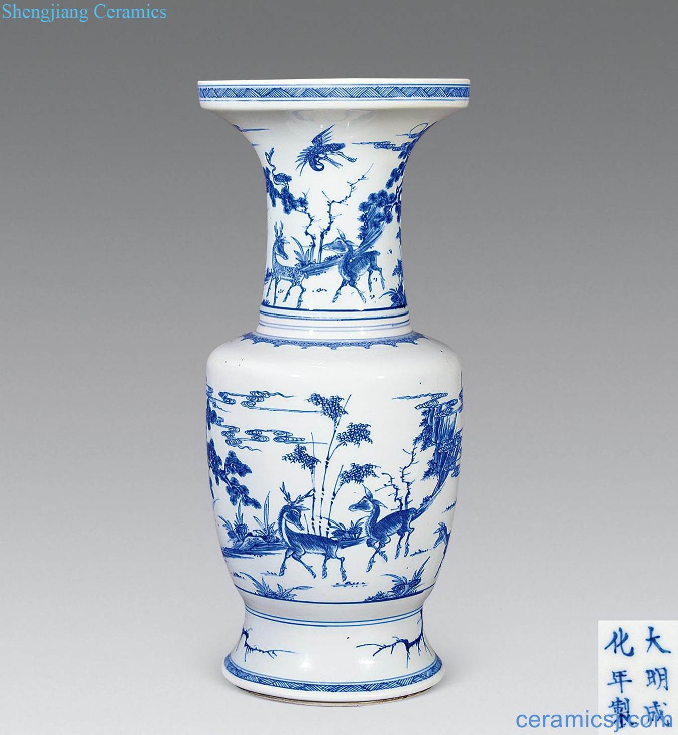 Qing yongzheng Blue and white LuHe with spring just bottles